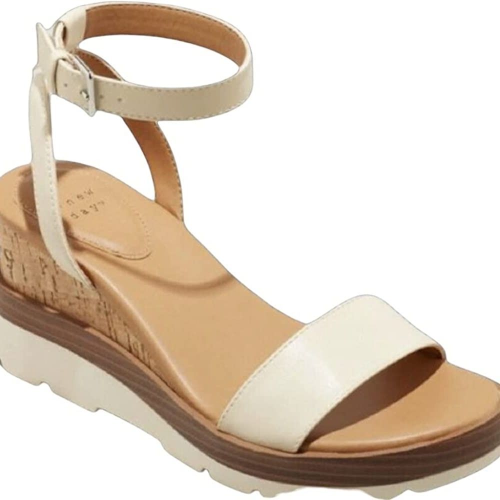 A New Day Abigail Ankle Strap Cork Wedge Heel Sandals Tan Sz 8